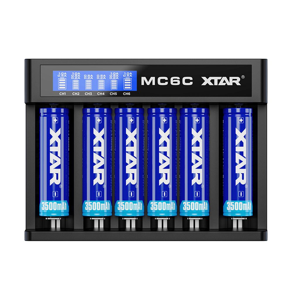 XTAR MC6C Chargeur 6 Ports USB pour 18650 18700 20700 21700 22650 25500 26650 Flat-32650 